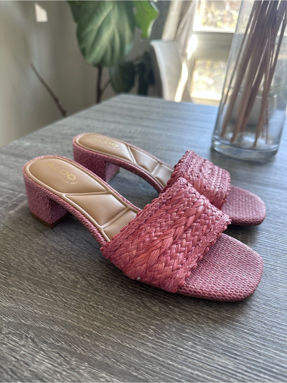 Aldo Mauve Pink Braided Block Heel Mules